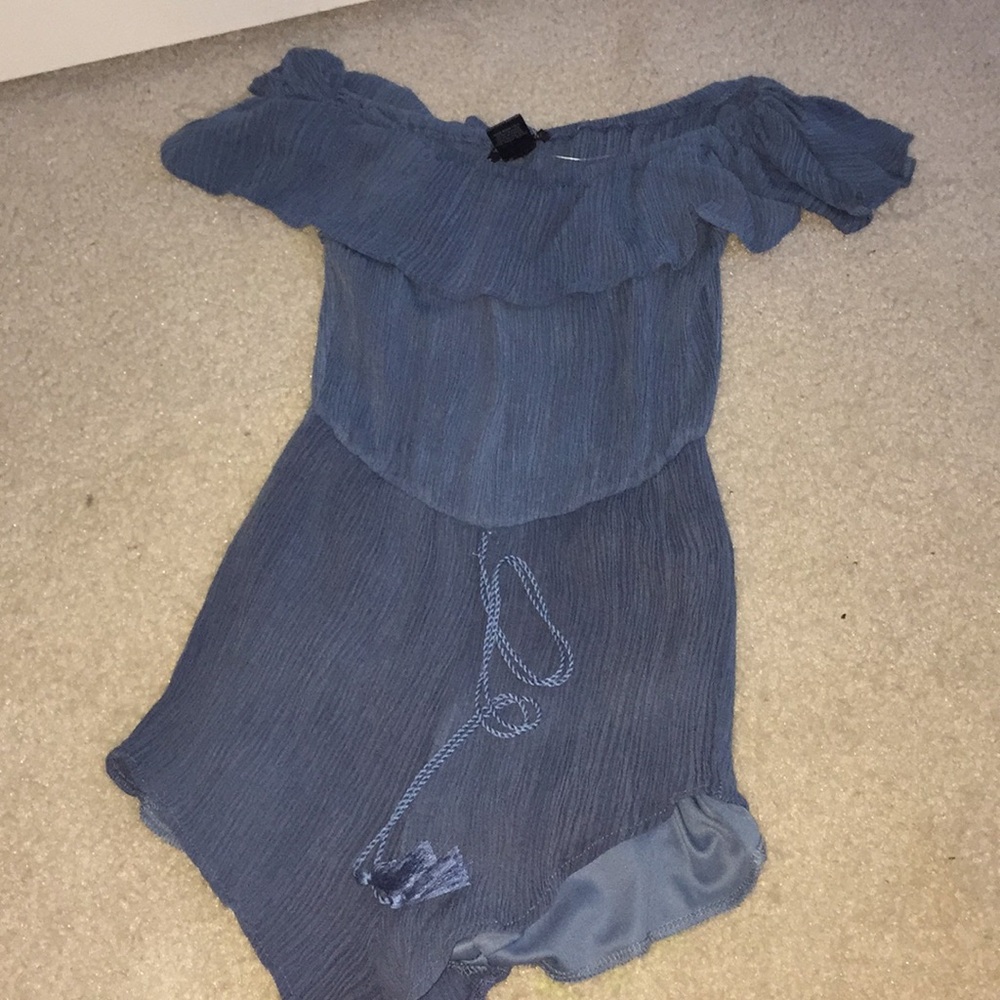 XS blue off the shoulder romper.